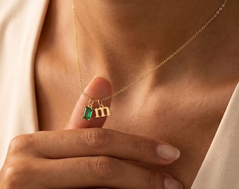 Personalized Initial Necklace with Birthstone Charm, Gold Letter Necklace, Custom Name Jewelry, Dainty Gift for Her, Bridesmaid Gift