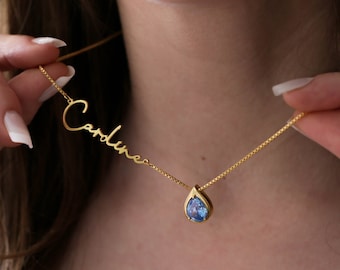 Handmade Custom Name Necklace with Birthstone, Personalized Jewelry For Her, Birthday Gifts for Women, Minimalist Jewelry, Mothers Day Gift