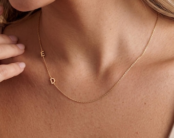 Sideways Initial Necklace, Gold Letter Necklace, Custom Personalized Necklace, Dainty Asymmetrical Letter Necklace, Gift for Her