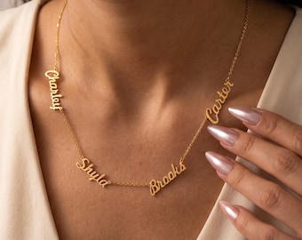Multiple Name Necklace, Custom 4 Name Necklace Gold, Personalized Family Necklace, Kids Names Jewelry, Mother Gift, Bridesmaid Gift