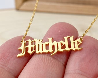 Old English Name Necklace Personalized Jewelry Bridesmaid Gift For Her Gold Name Necklaces For Women Gothic Name Jewelry Christmas Gifts