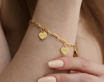 Personalized Name Bracelet with Paperclip Chain,Custom Name Jewelry with Heart Charm,Birthday Gift for Her,Grandma Bracelet,Mothers Day Gift