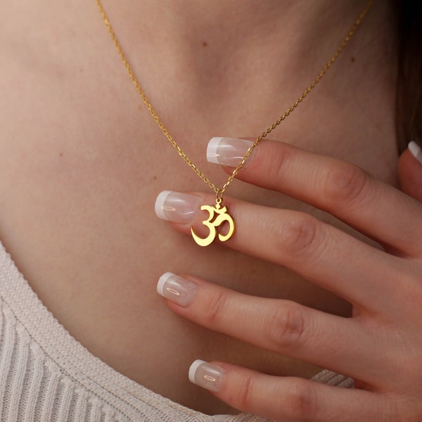 925 Sterling Silver Yoga Necklace, Inspirational Om Necklace, Zen Necklace, Rose Yellow Gold Plated, Layering Necklace, Gift for Her