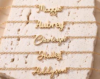 Custom 14K Gold Name Necklace, Personalised Dainty Name Jewellery, Cursive Name Necklace, Birthday Gift for Mom, Christmas Gift for Her