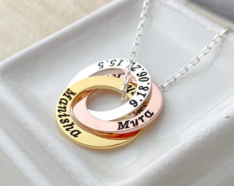 Personalized Sterling Silver Interlocking Circle Necklace: Custom Name Jewelry