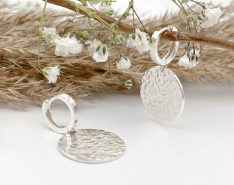 Hammered Sterling Silver Leverback Earrings: Minimalist Dangle Earrings