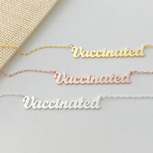 Vaccinated Necklace, Personalized Jewelry, Vaccinated Jewelry, Custom Name Necklace,Sterling Silver Name Necklace,Personalized Gifts for her