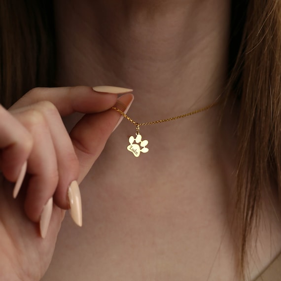 Personalized Engraved Paw Print Necklace | Custom Paw Charm Necklace | Keepsake Pet Name Necklace, Pet Memorial Gift, Christmas Gift for Her