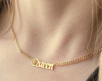 Custom Name Necklace with Curb Chain, Personalized Name Jewelry, Birthday Gift for Her, Dainty Name Necklace, Mothers Day Gift for Her