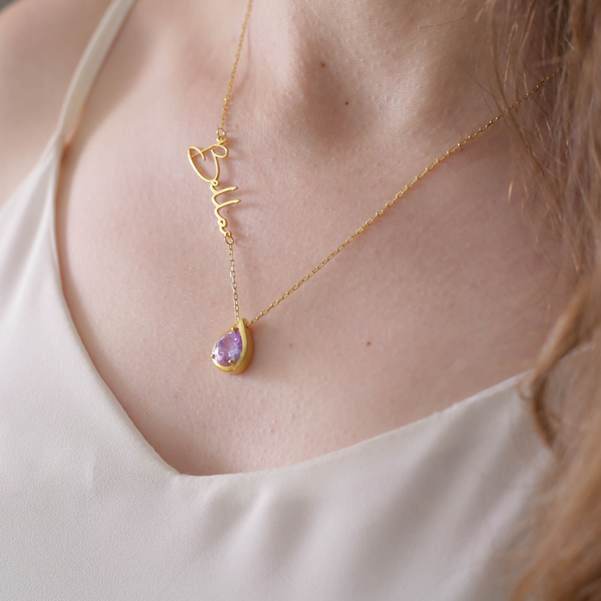 Alexandrite Birthstone Necklace, Personalized June Alexandrite Birthstone Necklace, Personalized June