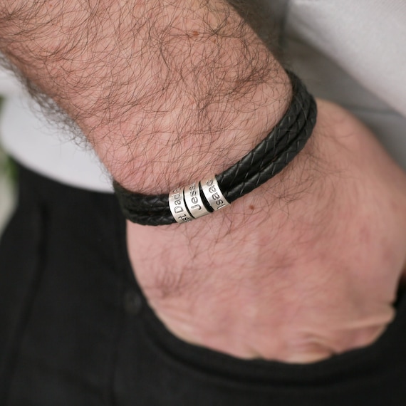 Men bracelet with small online custom beads in silver