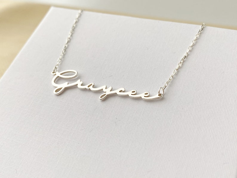 925 Sterling Silver Custom Abstract Font Name Necklace, Real Silver