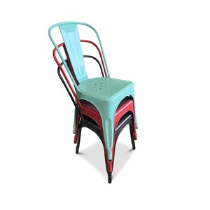 Set of Three Tolix Design - Painted Metal Stacking Chair - Ideal for Gardens, Restaurants, Cafes, Bars - Read Shipping Information