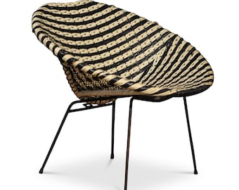 Basket Chair A Rattan Woven Two Tone Cocktail Chair In The Style Of Dirk Van Sliedregt In A Black And White Colourway - Read-Shipping-Info