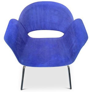 Mid-Century Modern Laminated Armchair: Blue Upholstery, Chrome Legs