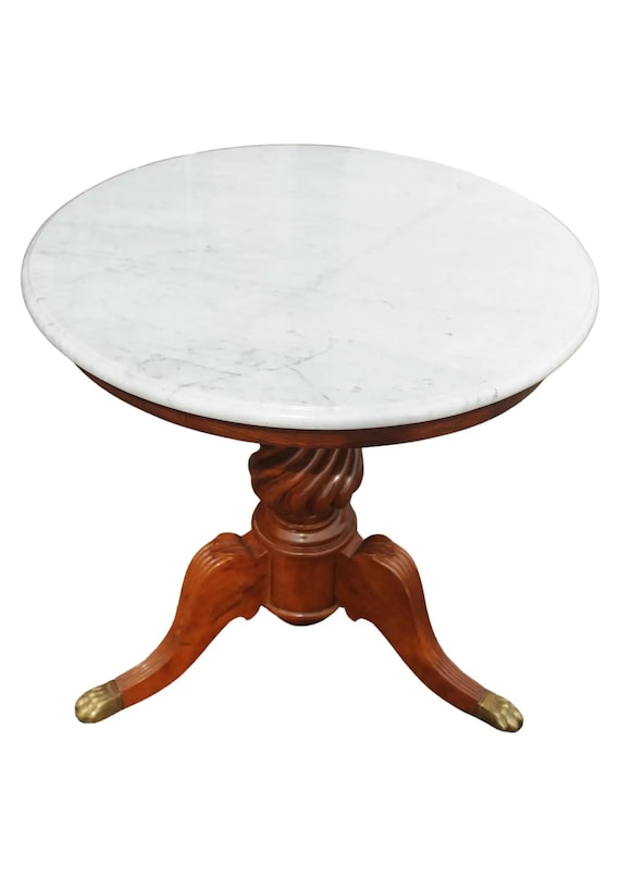 19th Century Marble Mahogany Gueridon Table - Brass Paw Feet