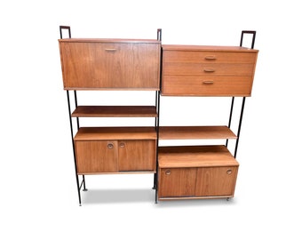 Avalon Modular Teak & Metal Multi Piece Mid Century Modern Bookcase Wall Unit 1970s - Read Shipping info