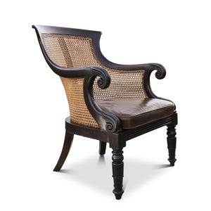 William IV Hartholz Cane Bergere Bibliothek Sessel mit eingerollten Armen