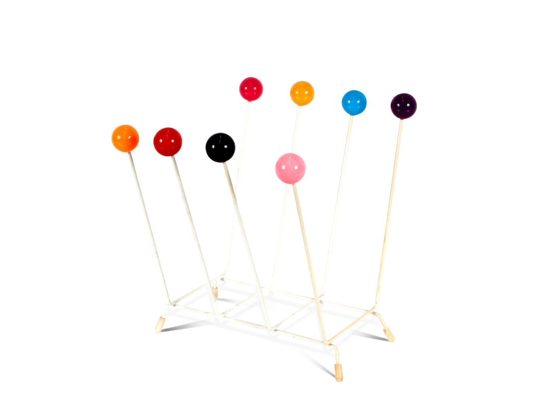 Eames Design Sputnik Chrome Magazine Rack With Brightly Covered Atomic ...