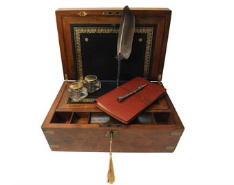 Exquisite Victorian Hand-Crafted Burr Walnut Writing Slope With Black Tooled Leather Interior With Secret Compartment