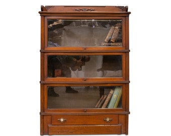 Antique Globe Wernicke Design Oak Barrister's Bookcase 3 Tier Sections & Drawer Glazed Doors With Decorative Mouldings Read Shipping Info