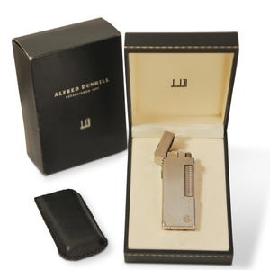 Alfred Dunhill Silver Plated Rollagas Cigarette Lighter With Original Box, and A Leather Soft Case