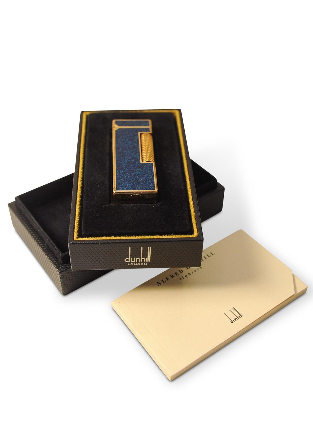 Dunhill 18ct Gold Plated Blue Marble Lacquered Rollagas Lighter