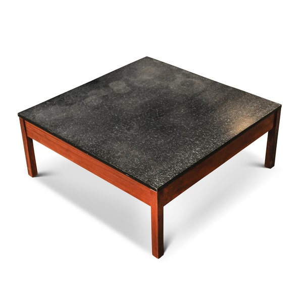 Mid Century Square Low Afromosia Teak Coffee Table With A Flecked Black & Grey Formica Top Designed By Guy Rogers 1960's Read Shipping info