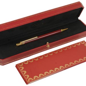 Cartier 18ct Gold Plated & Red Lacquered Ballpoint With Red Cartier Box