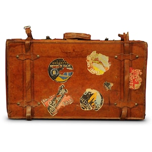 Vintage Brown Leder Aktenkoffer / Koffer mit weit gereisten Labels British Made