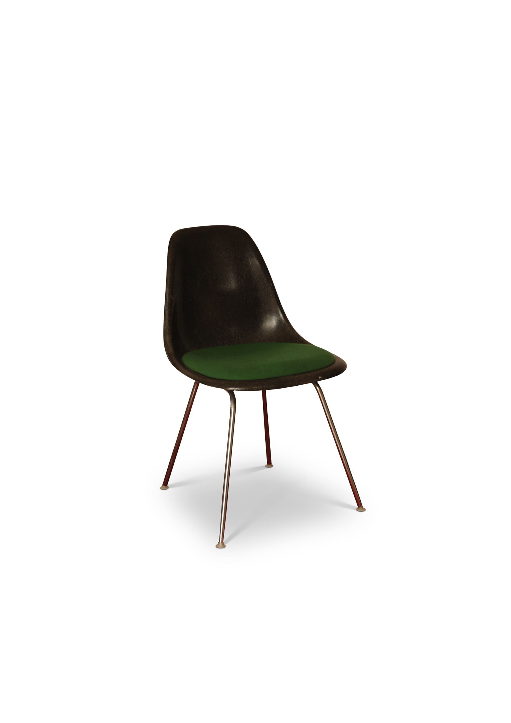 Chaise Eames Herman Miller Dss En Fibre De Verre Base Chromée, Vert Et Marron