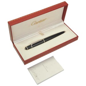 Stunning Cartier Diabolo Black Resin Finish Ballpoint Pen With Steel Mounts & A Blue Resin Cabochon, Supplied With Original Red Cartier Box