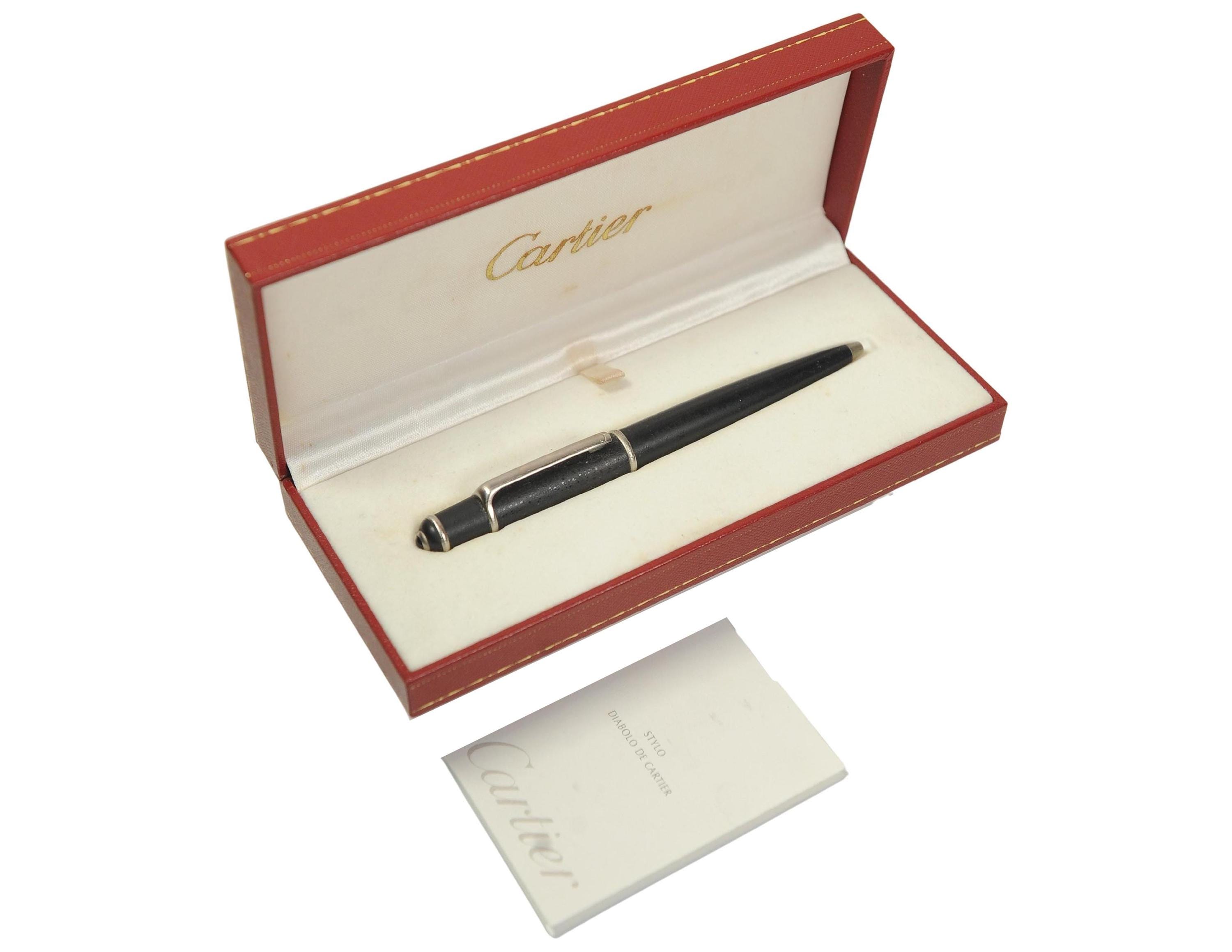 Cartier Diabolo Ballpoint Pen: Black Resin, Steel Mounts, Blue