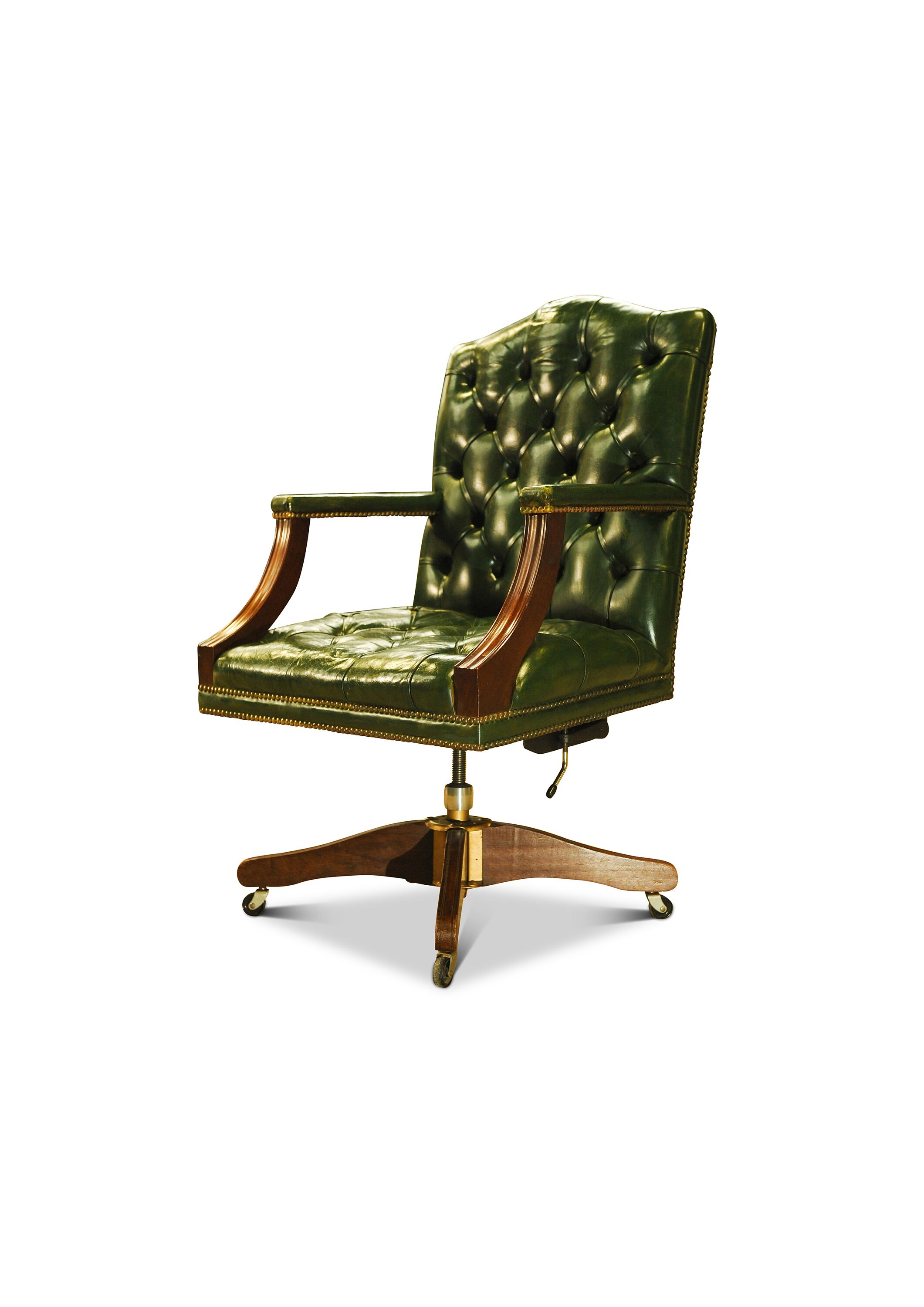 A Classic Polished Green Leather Buttonback Chesterfield