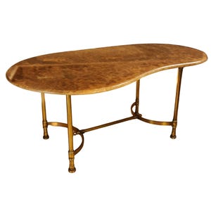 Italian Mid Century Occasional Table Made of Brass With A Kidney Shaped Marble Top Circa 1950&#39;s
