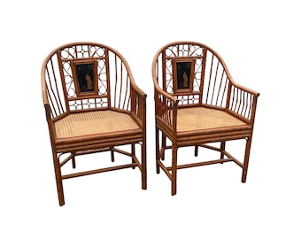 Par de sillas de ratán y bambú de diseño victoriano del Pabellón Brighton de Maitland-Smith
