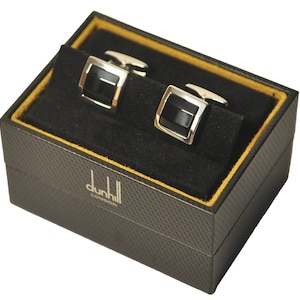 Dunhill of London manchetknopen van sterlingzilver en onyx in originele Dunhill-presentatiedoos en kaart Made in Germany