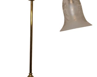 Antique Victorian Brass Adjustable Student Reading Lamp with Etched Glass Shade