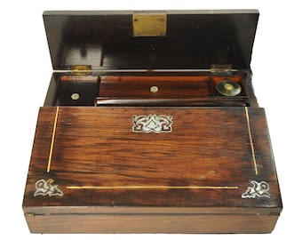 19th Century Rosewood Writing Slope Decorated With Beautiful Inlay Throughout