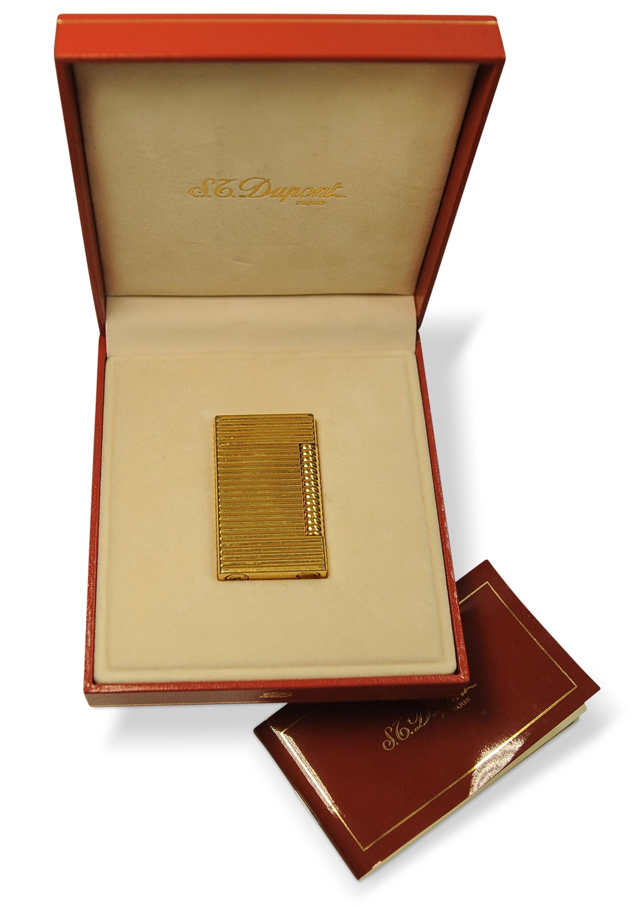 Dupont 18ct Gold Plated Briquet De Poche Lighter With Original Box