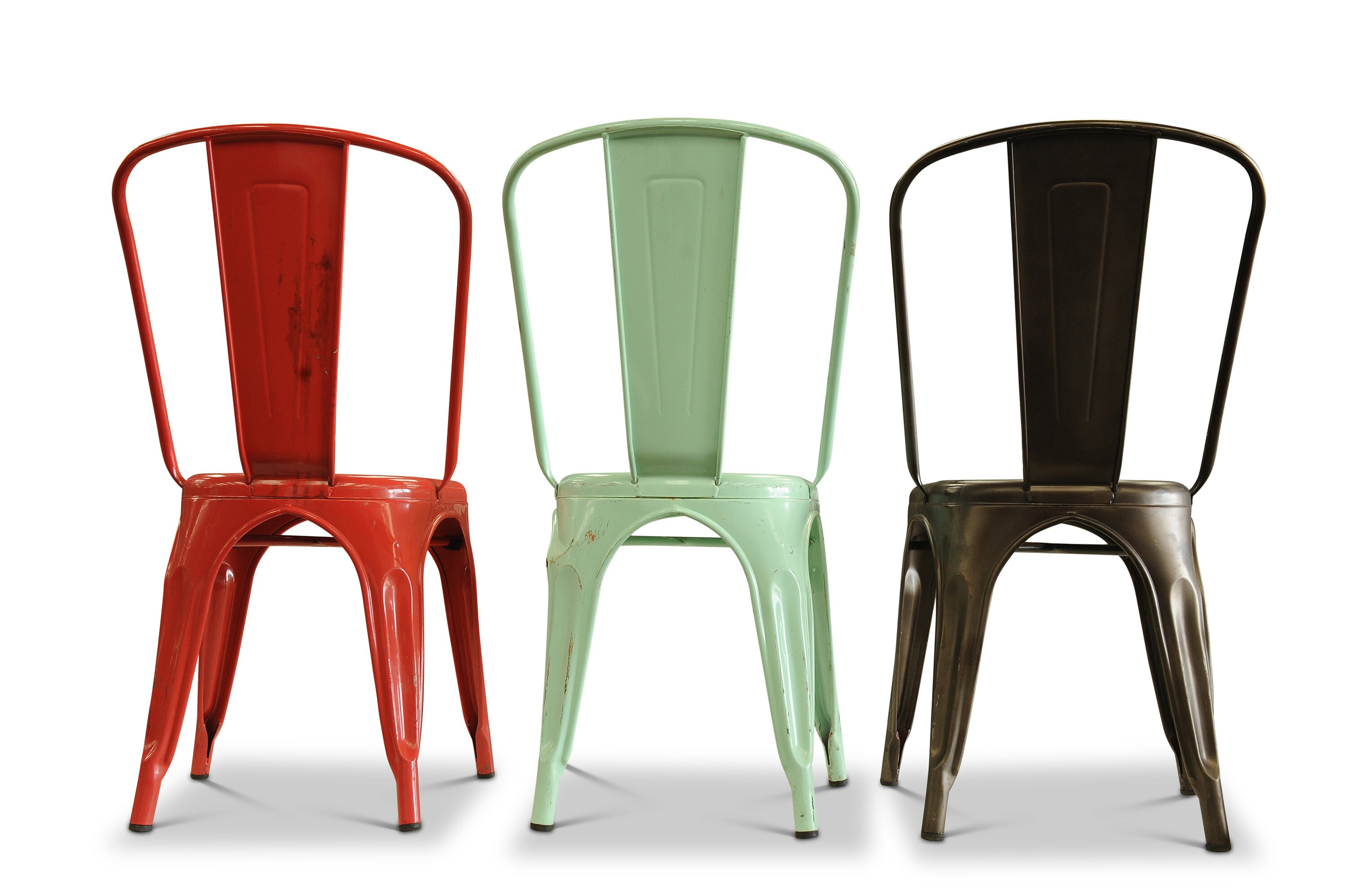 Painted Metal Tolix Stacking Chairs: Set of Three, Garden Cafe