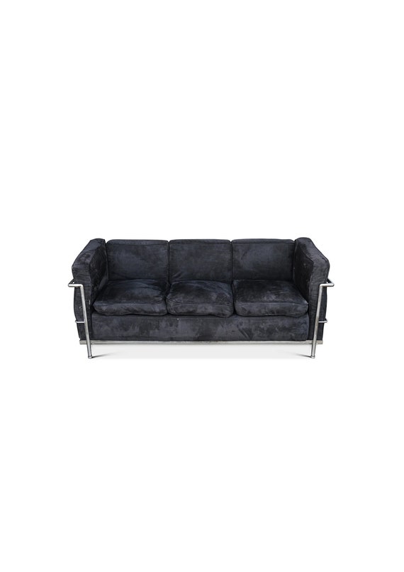 Le Corbusier LC2 Three Seater Childrens Sofa With Tubular Chrome Shaped Frame Later Version Black Brushed Velvet Etsy UK