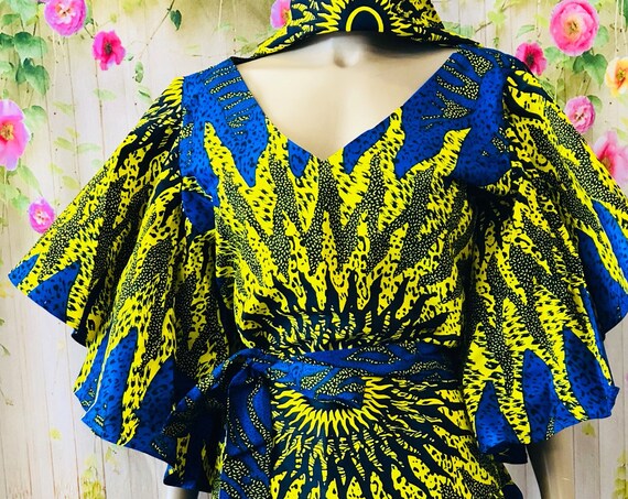 Eye Of The Sun Flared Sleeves Dress With Headwrap