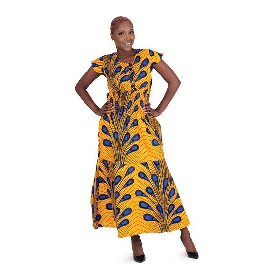Ankara Button Front Smocked Flare Dress