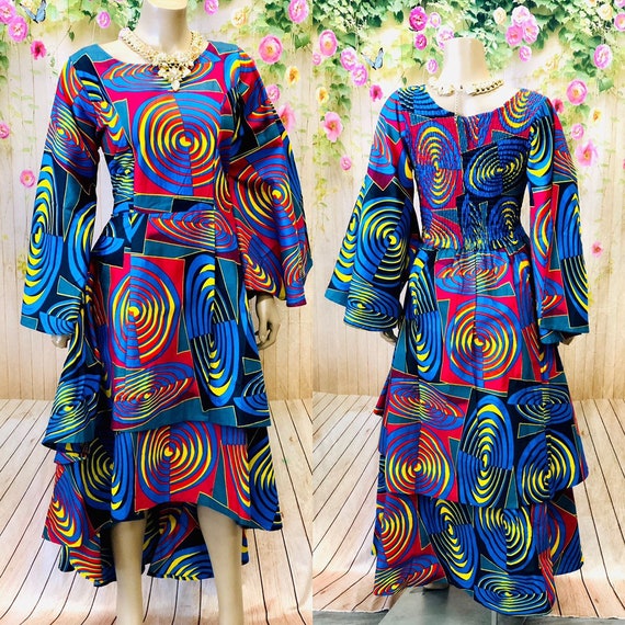 Flared Sleeves Hi-low Ankara Dress