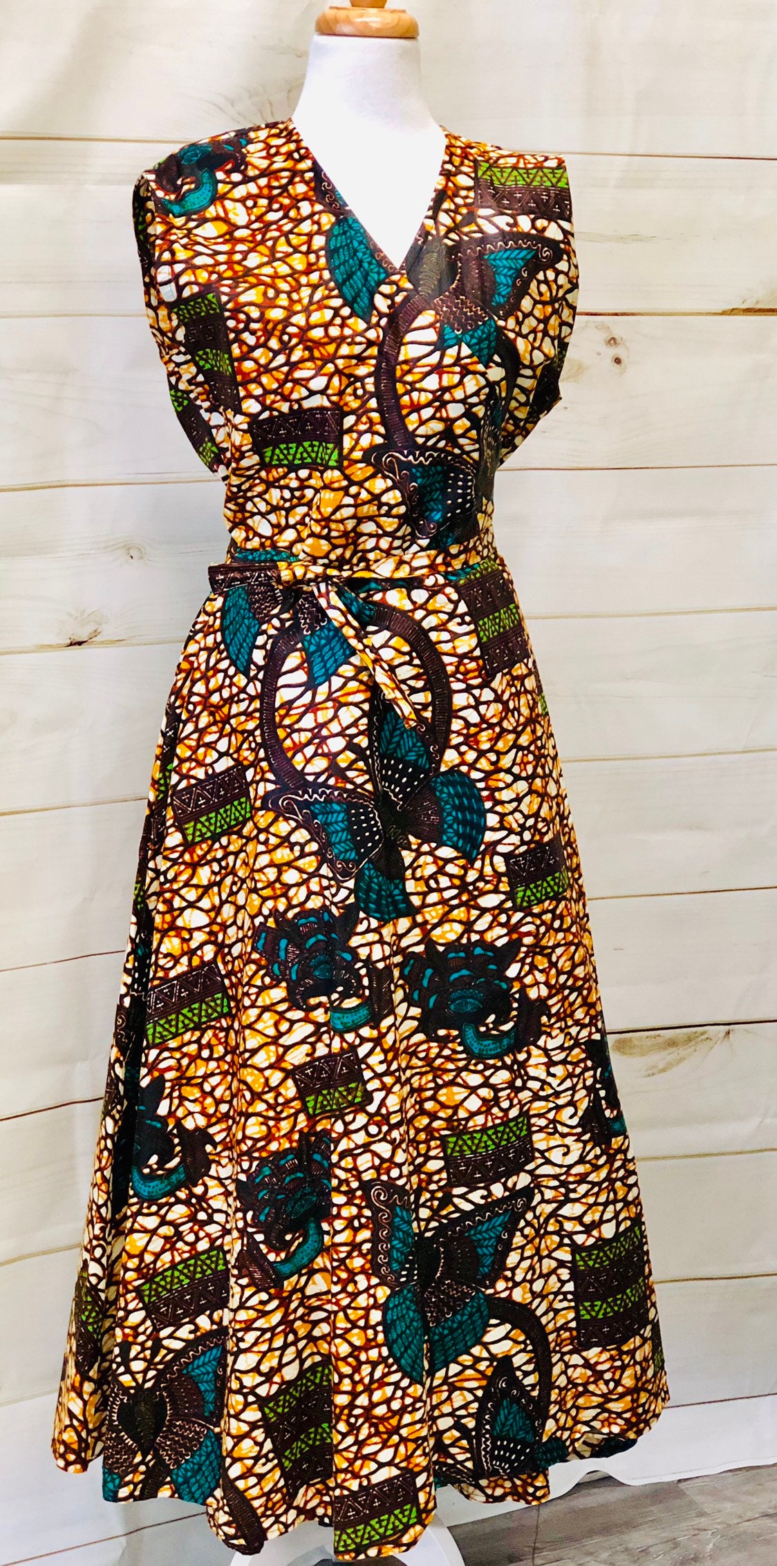 African Print Wrap Dress Sleeveless