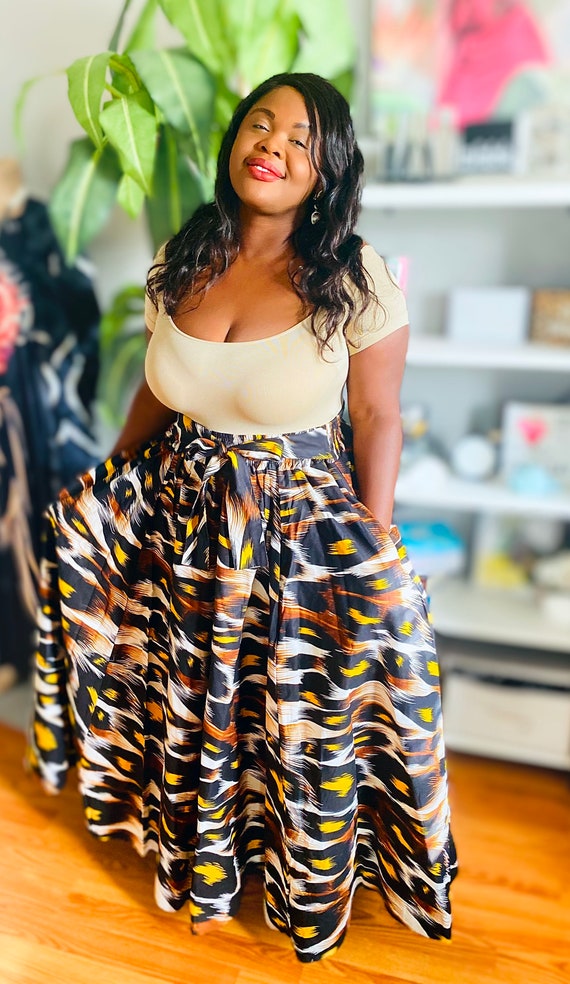African Print Maxi Skirt with Pockets and Head wrap