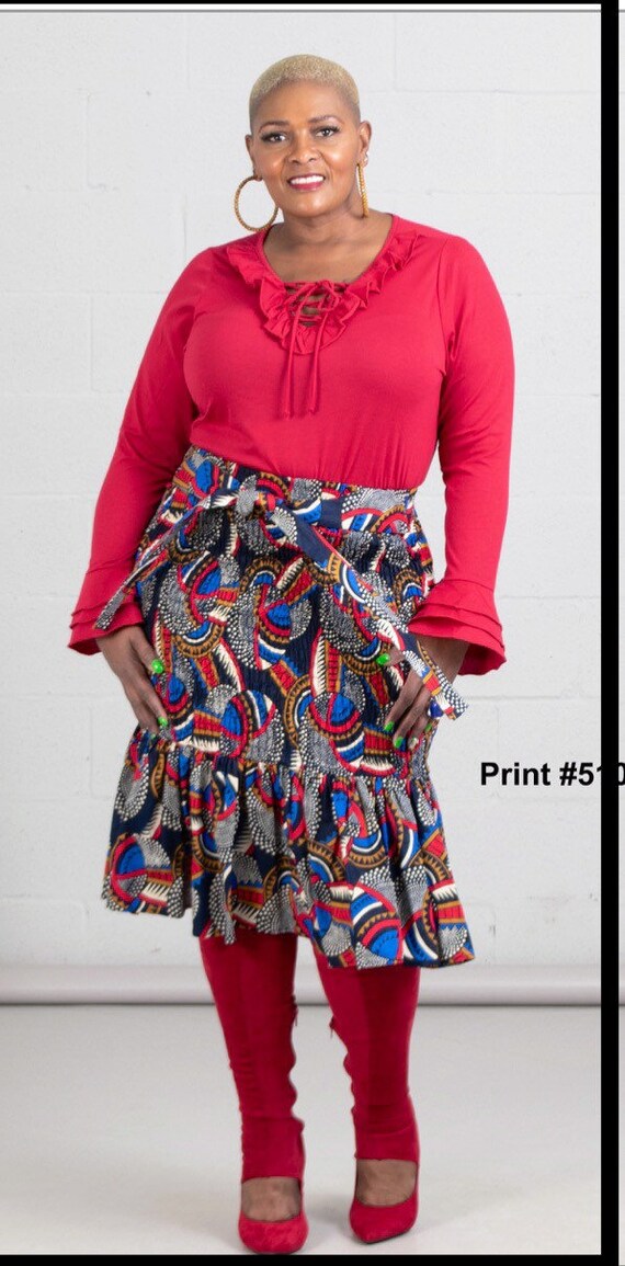 Authentic African Print Ruffle Hem Skirt