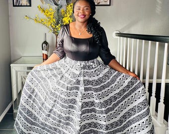 African Print Maxi Skirt with Pockets and Head wrap