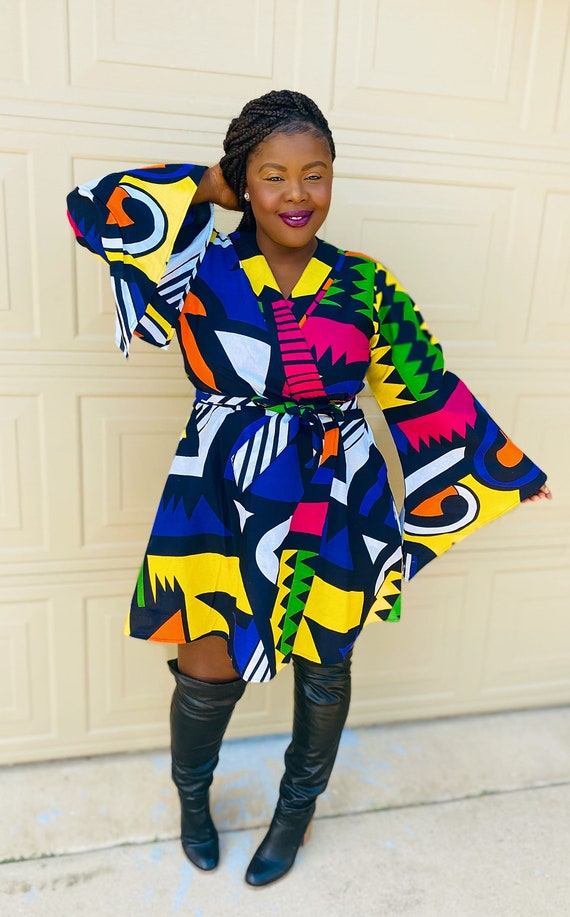 Bell Sleeve African Print Wrap Dress
